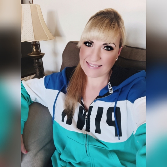 PINK VS Colorblock Aqua/Blue/White/Blk Logo Full Zip Up Sherpa Hoodie - Picture 7 of 9